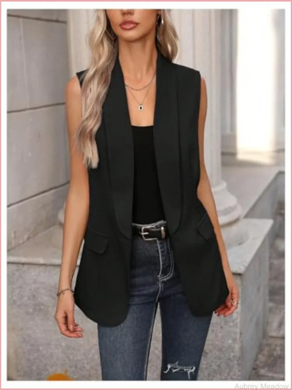 Sleeveless Blazer Vest Open Front Lightweight Work Office Long Outerwear Trendy